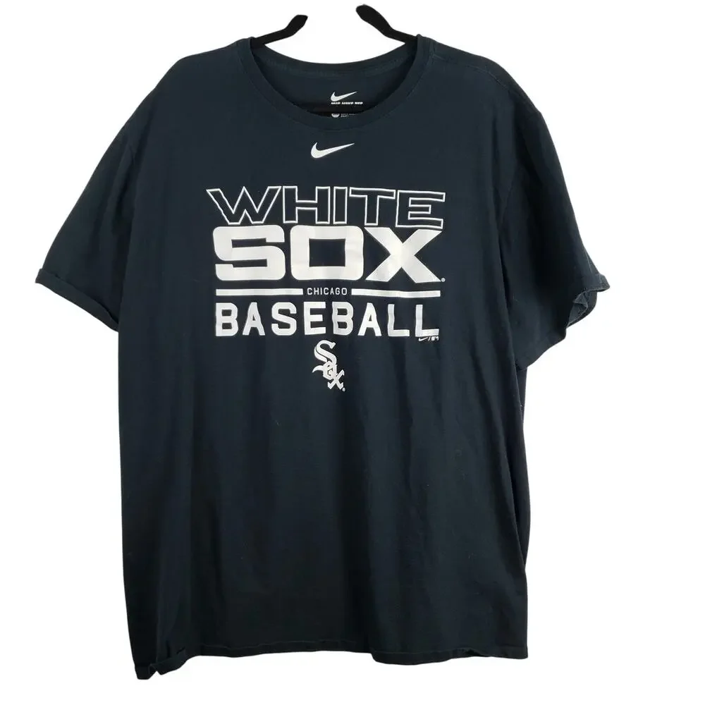 Nike Size 3XL White Sox Baseball Graphic Tee Shirt Black Athletic Cut Sporty MLB